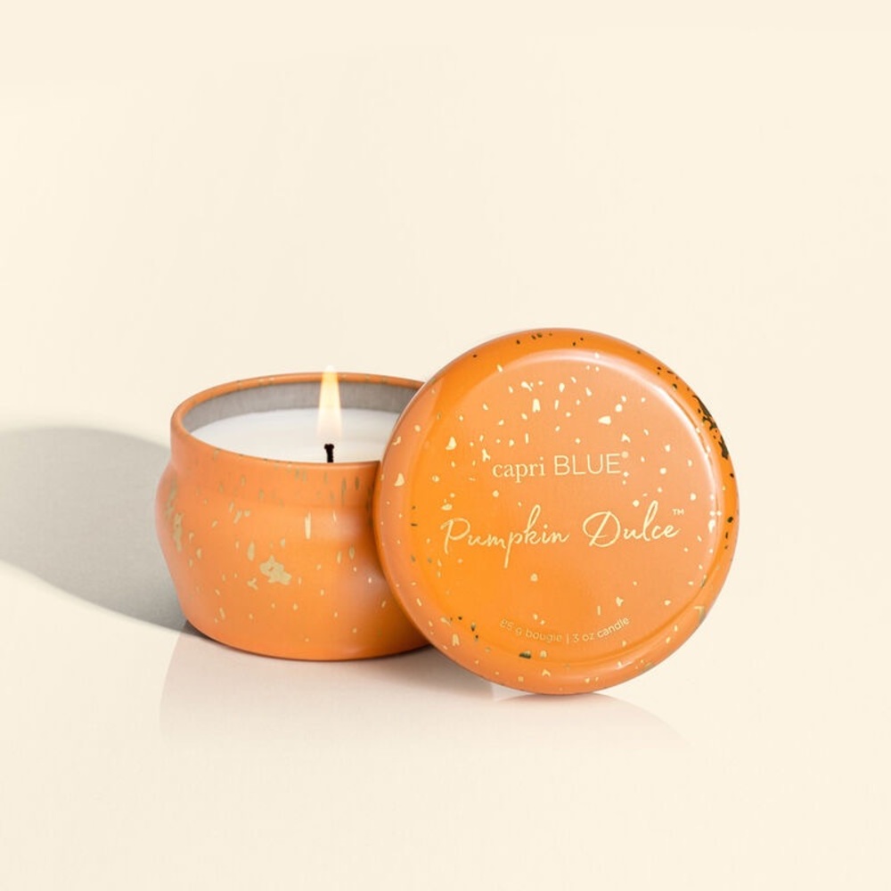 Set of 2 Capri Blue Pumpkin Dulce Glimmer Mini Tin 3 oz Candles